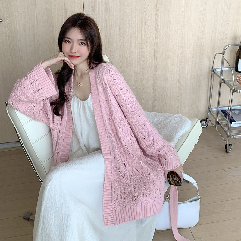 New fashion designer cashmere knitted cardigan oversized sweater elegant lazy style elastic waist knitted top