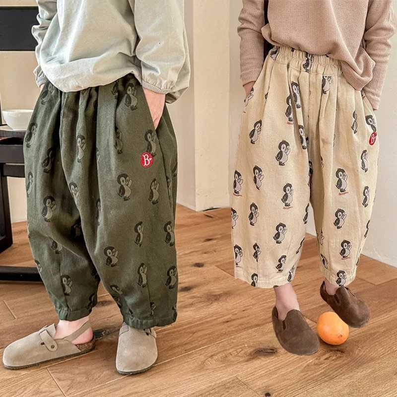 2025 New Kids Casual Loose Harem Pants with Adorable Penguin Prints for 17 Years Old Comfortable Wear Boy and Girls TrousersT251027