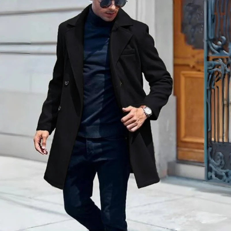 Mens Winter MidLength Coat Wool Warm Coats Lining Double Breasted Lapel Jacket Street Wear Clothing Outerwears 251016