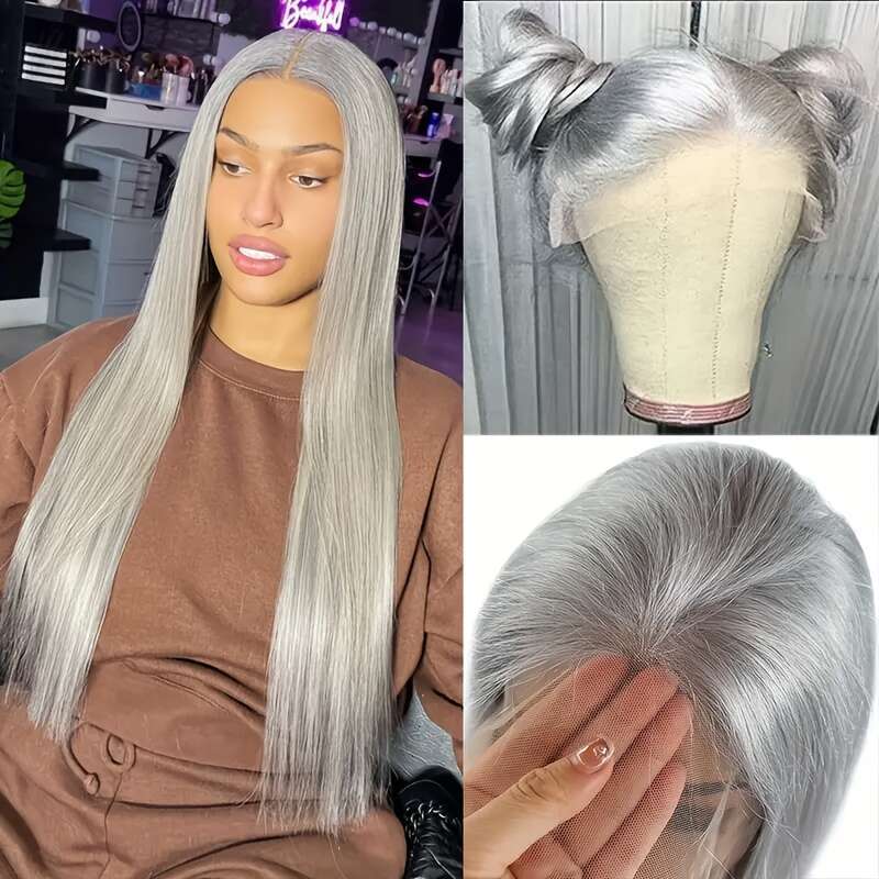 RONGDUOYI 180% Density High-Temperature Fiber Front Lace Wig - 24" Straight Hair, Pre-Plucked Realistic Look, Unisex Adult, Ideal For Everyone, S