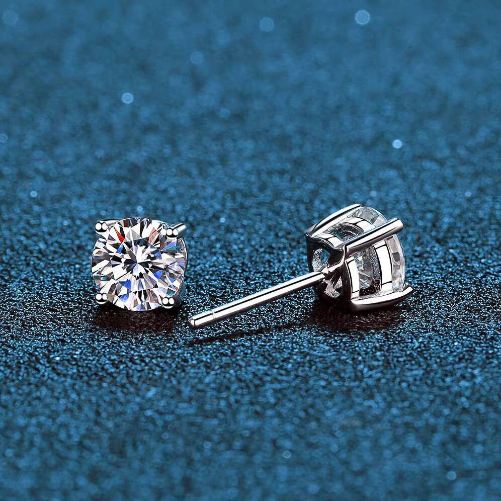 Four Claw Diamond Earrings Set Tester Pass S925 Silver Moissanite Stud Earrings Certified Jewelry for Men and Women