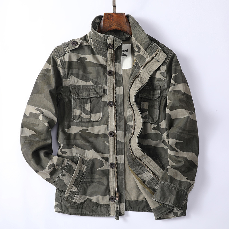 Spring and Autumn Designer Fashion Men's Jacket Camouflage Casual Men's Youth Jacket Loose Zipper Green Men