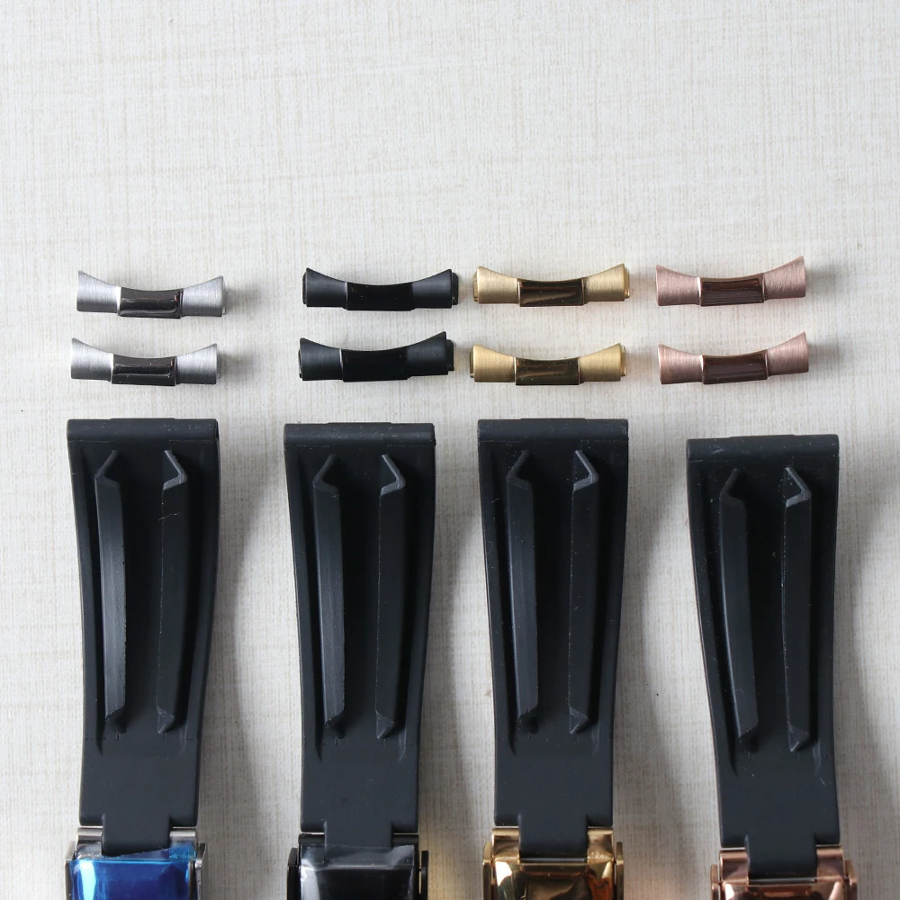 20mm Rubber Watch Band For YachtMaster Daytona Submariner Curved End Strap With Endlink Buckle Black Silicone Bracelet 251027