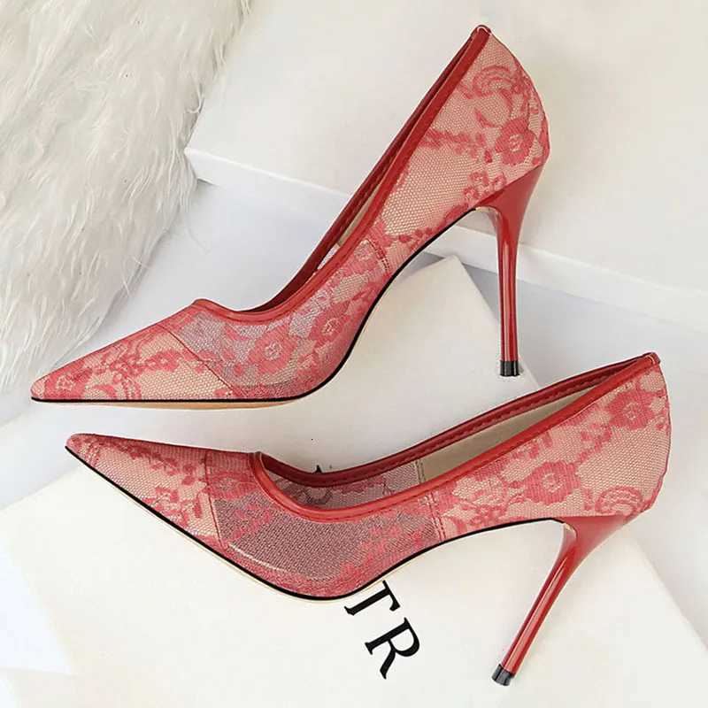 BIGTREE Shoes Mesh Hollow Lace Woman Pumps 2025 Spring Women Heels Sexy Party Shoes Thin Stiletto Heels Women Shoes 6 ColourXJ251027