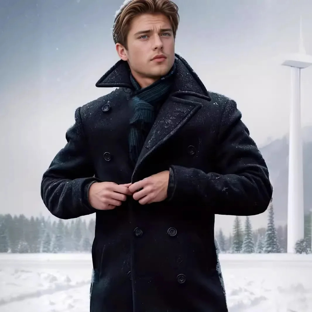 Mens British Woolen Overcoat for Autumn and Winter European and American Casual Lapel Singlebreasted Solid Color Coat 251020