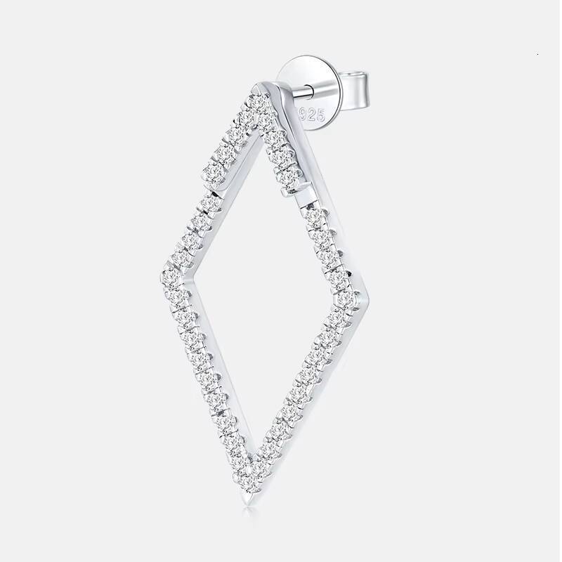 S925 Sterling Silver Rhombic Shaped Fashion Moissanite Earrings Women Fine Jewelry Gold Plated Luxury Stud Earrings
