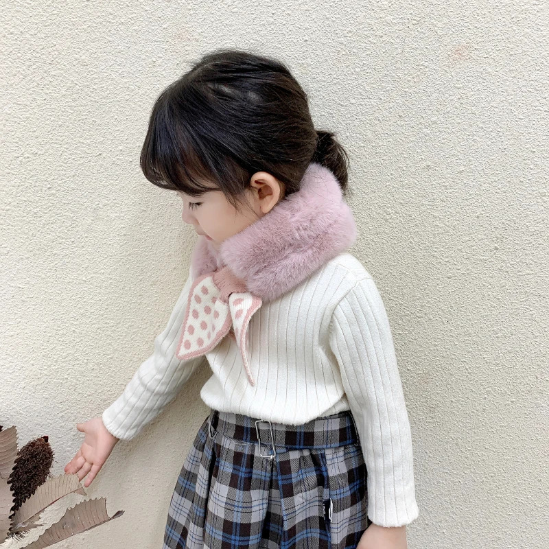 Korean Sweet Baby Scarf Rabbit Fur Winter Thick Warm Neckerchief for Princess Girl Outdoor AntiCold Kids Neck Cover 251027