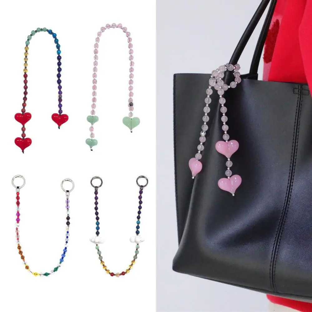 Fashion Key Chain With Red Heart Y2k Style Bag Pendant Cool Trendy Bag Charms Korean Cute Beaded Keychain Ladies Gifts Jewelry 251023