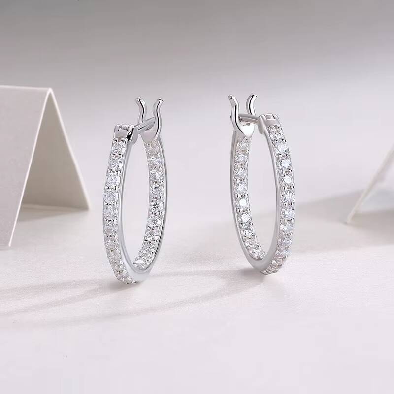 Hypoallergenic Sparkling Moissanite Hoop Earrings Women Jewelry Earrings S925 Silver Circle White VVS1 Clarity Earrings