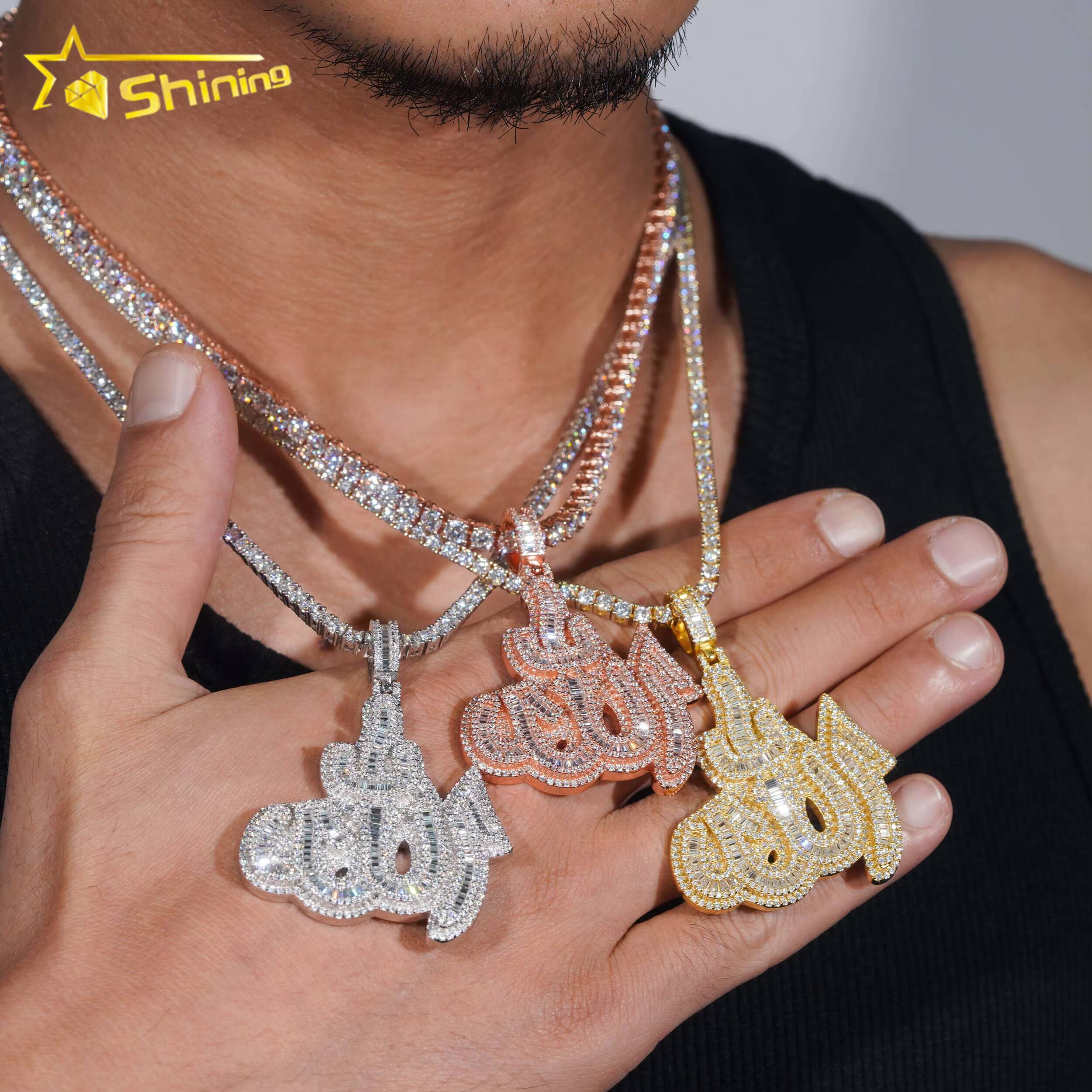 Ready to Ship Baguette Moissanite Allah Pendant 925 Sterling Silver GRA Moissanite Pass Diamond Tester Iced Out Diamond Jewelry