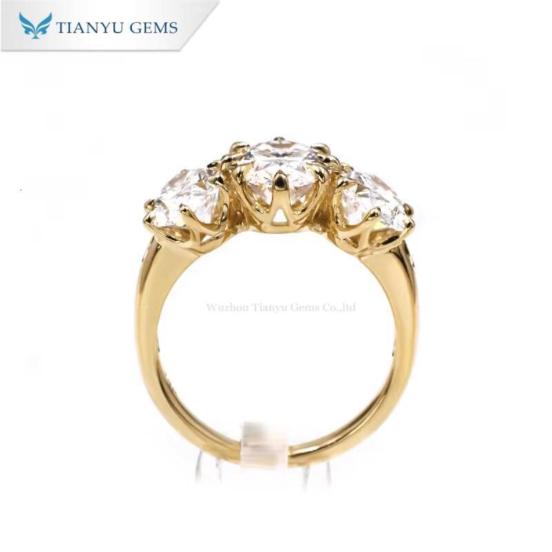 Tianyu Gems Yellow Gold Oval Cut Moissanite Three Stones Engagement Ring
