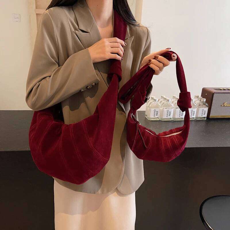 Designer Luxury MOODS Croissant Shoulder Bags For Women Faux Suede Two Size Soft Crossbody Bag Winter Latest Trend Designer Handbags