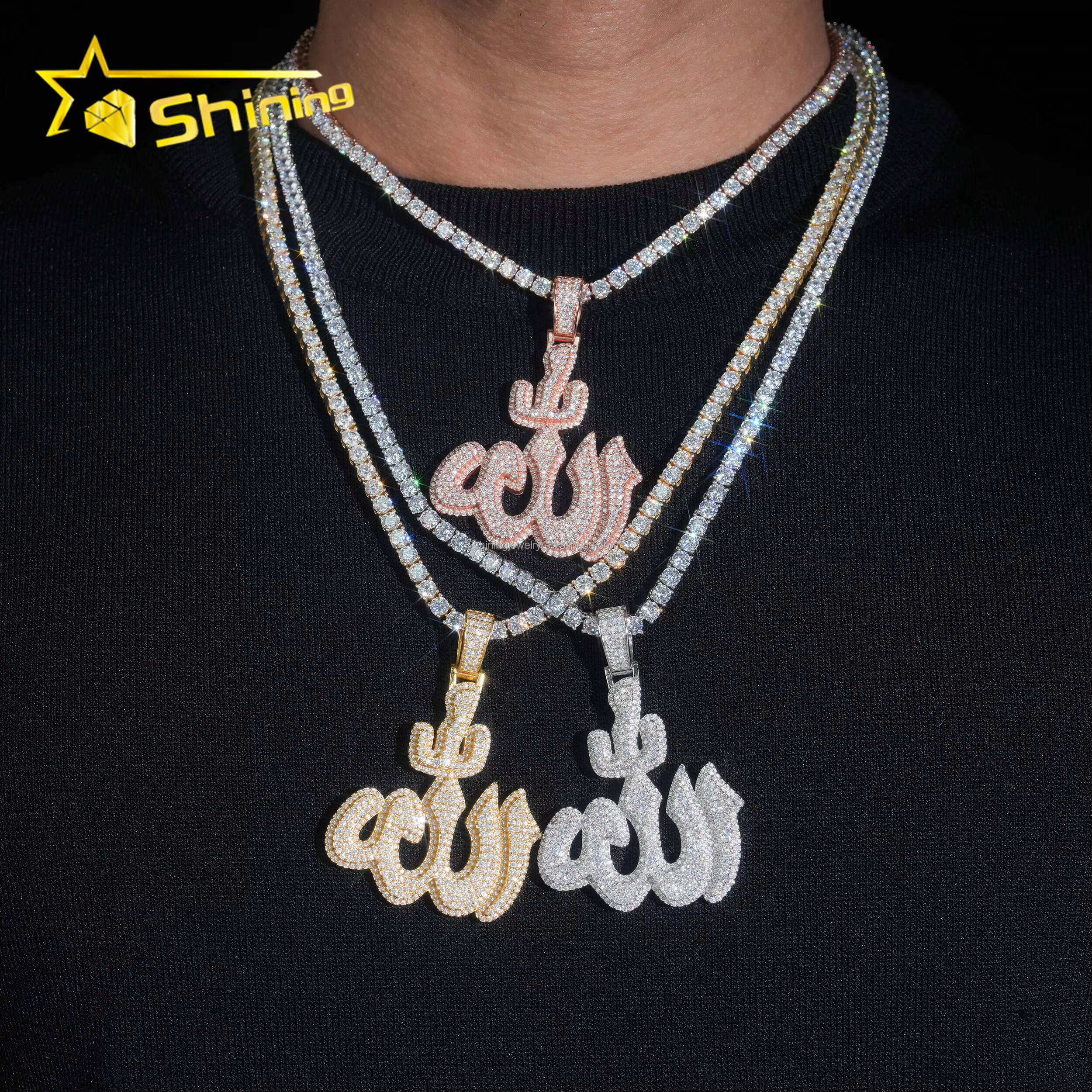 Bulk Stock Drop Shipping Hot Selling Pass Diamond Tester Hip Hop Iced Out Religious VVS1Moissanite S925 Silver Allah Pendant