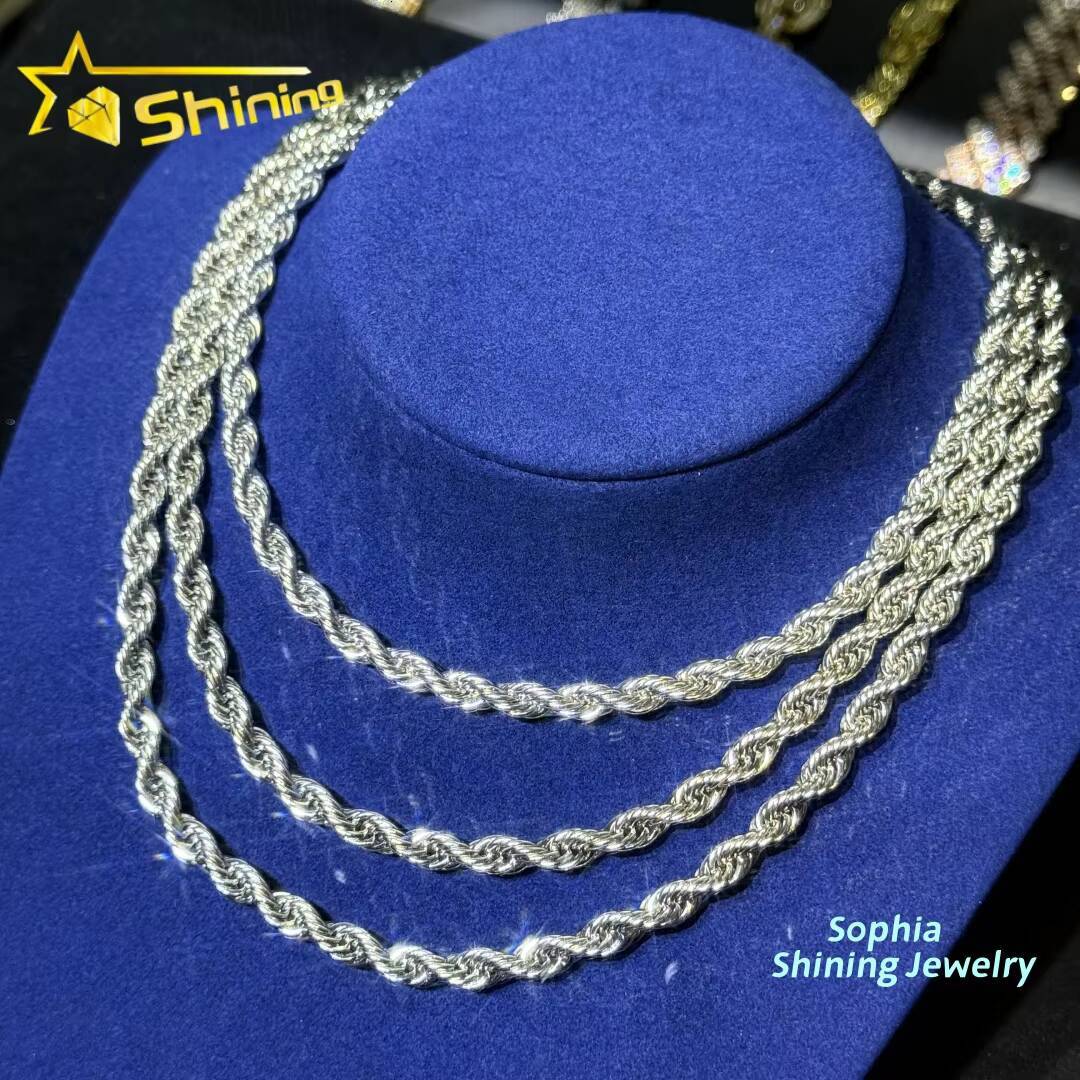 Lower Price Fashion Hip Hop Choker Necklace 6MM Stainless Steel Iced Out Clasp Vvs Moissanite Diamond Rope Chain