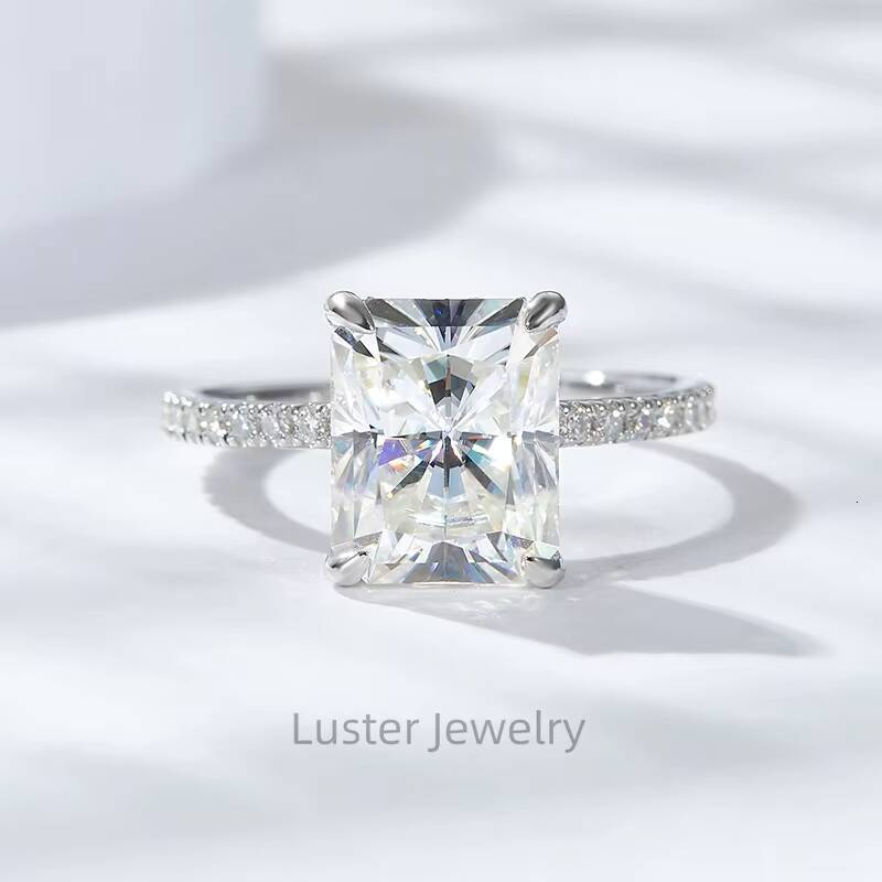 Luster 925 Silver White Gold Plated 4ct Radiant Moissanite Engagement Jewelry 10K 14K Gold Moissanite Ring With Certificate