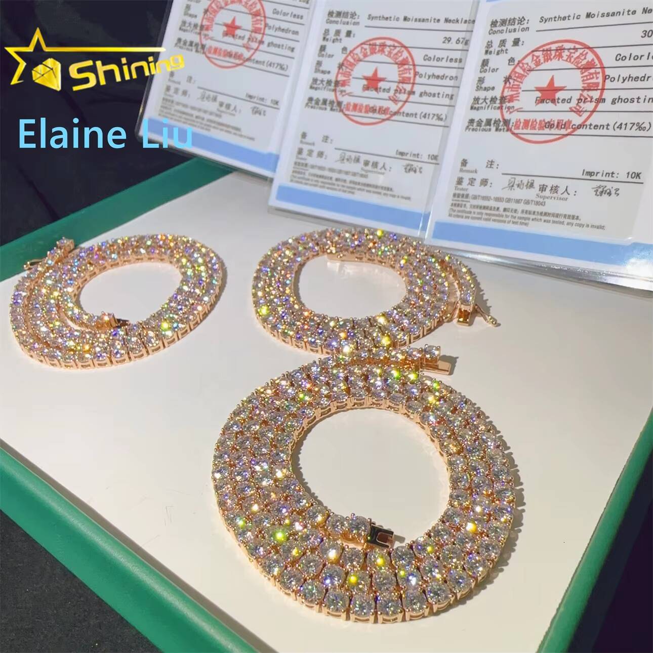 4mm Custom Luxury 10K Real Solid Gold Hip Hop Necklace D Color VVS Moissanite Diamond Tennis Chain