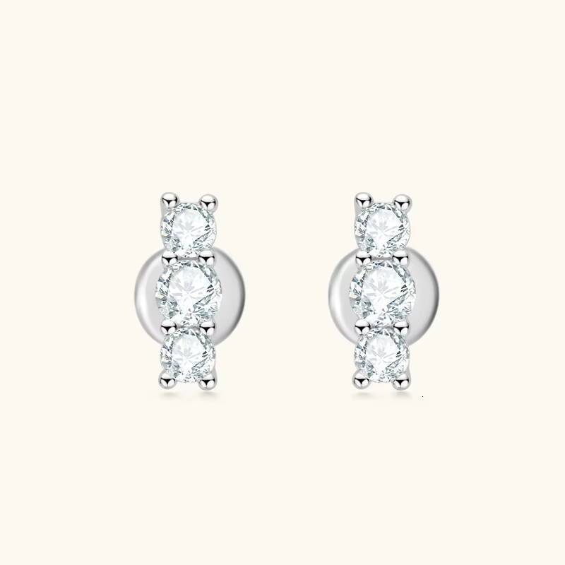 Chasau Unique Design Daily Jewelry Moissanite Ear Rings 925 Sterling Silver VVS 30mm25mm Moissanite 3 Stone Stud Earrings