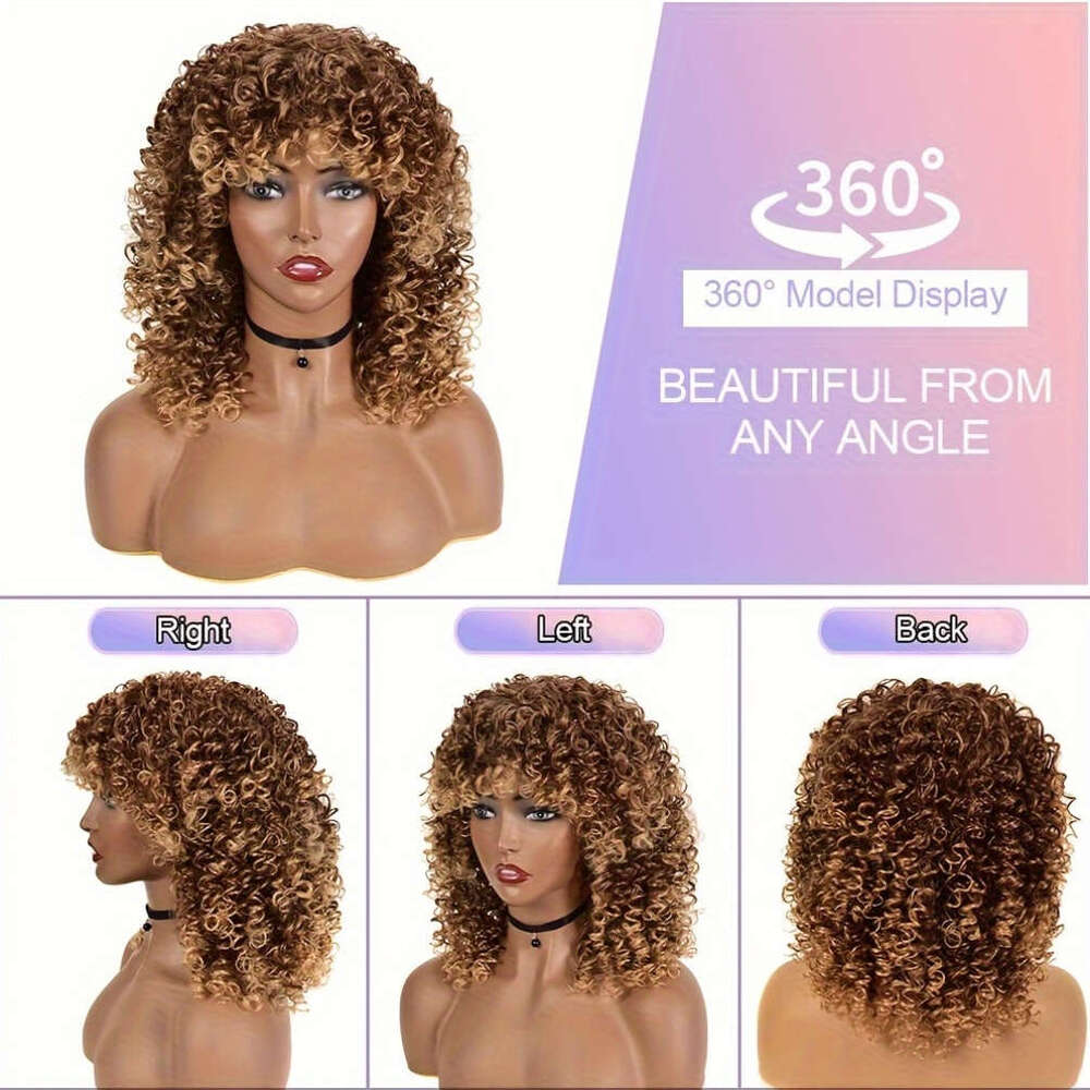 Women's Kinky Afro With Bangs Heat Resistant Synthetic Hair, Natural Look & Easy Maintenance, Beginner Friendly Everyday, Parties, Halloween, Cos