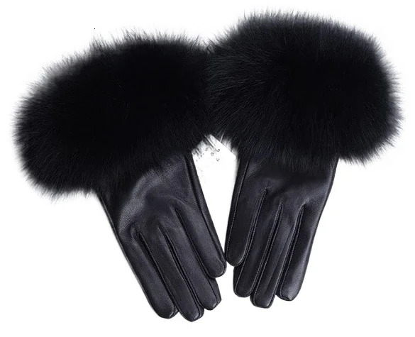 Sheepskin Natural Fox Fur Trimming Gloves Genuine Leather Wrist Warmer Glove Winter Warm Fashion Mittens Fleece Lining 251021