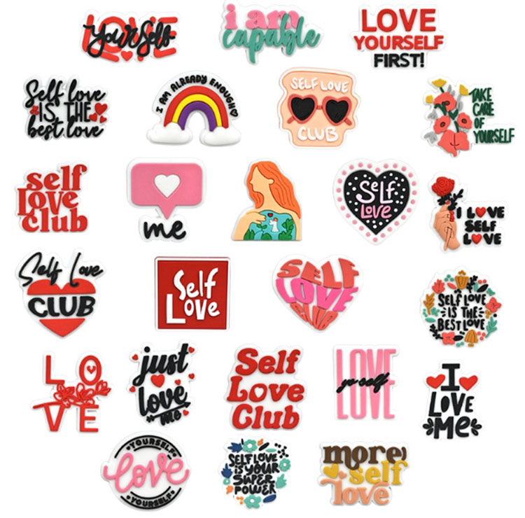 Self Love shoe charms pvc soft red flower shoe decoration buckle clog accessories wristband pin button