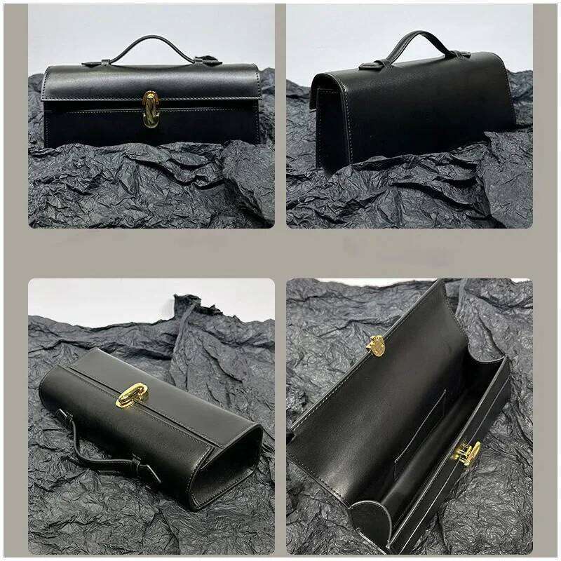 SAVETTE Genuine Leather Tote Women's Simple Handbag Small Square Baguette Bags High Quality Savette Symmetry Slim Row Bag