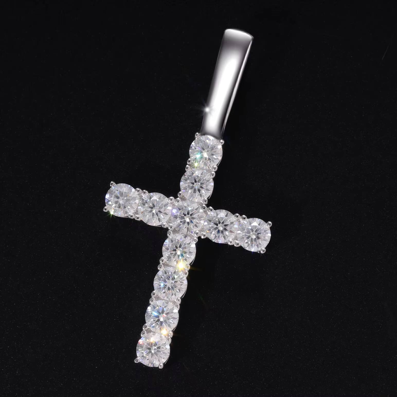 Fine 925 Sterling Silver Clear Cross Pendant Luxury Sparkling VVS D Moissanite Diamond Pendant Necklace for Unisex