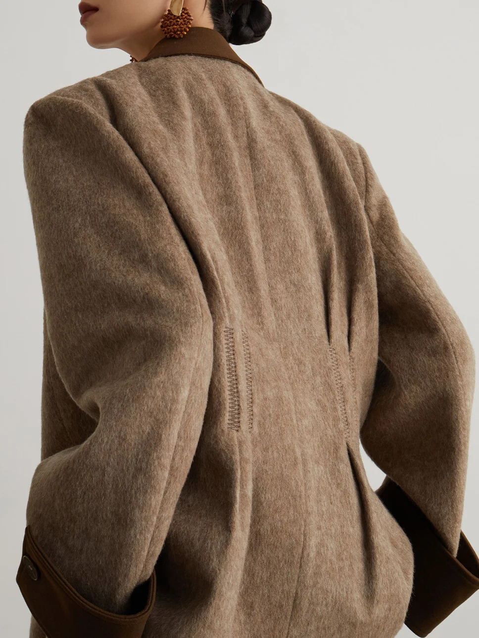 Panelled Patchwork Pockets Woolen Overcoat Women Vintage Turndown Collar Long Sleeve Double Breasted Coats Autumn Lady Tops 251027