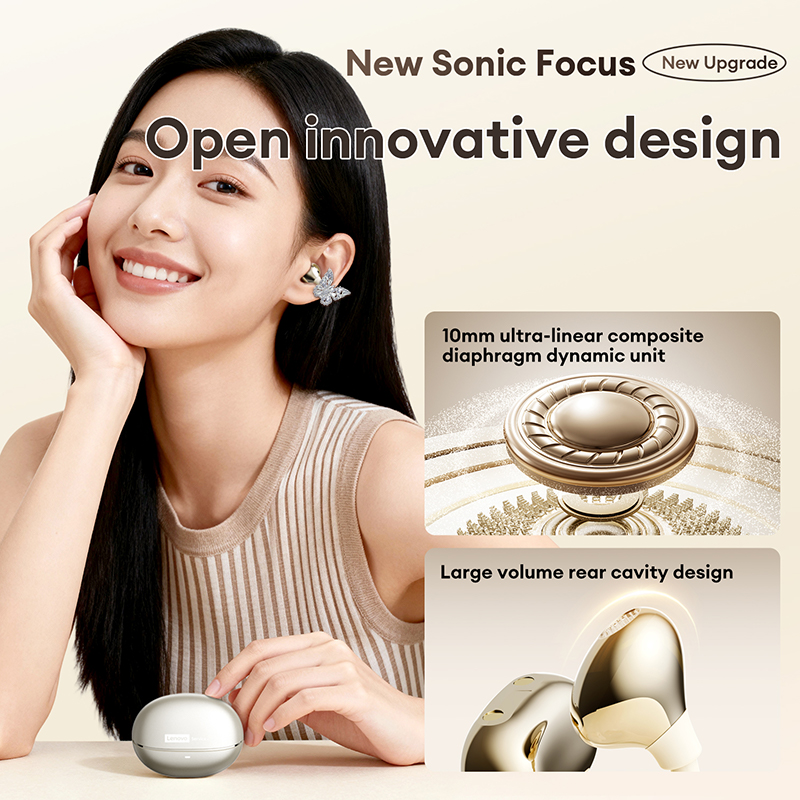 LenovoService Bow-knot design Earring-style Headphones with Mic Wireless clip-on Earbuds Bluetooth 6.0 For Android and Phone RS106 Music Earphones