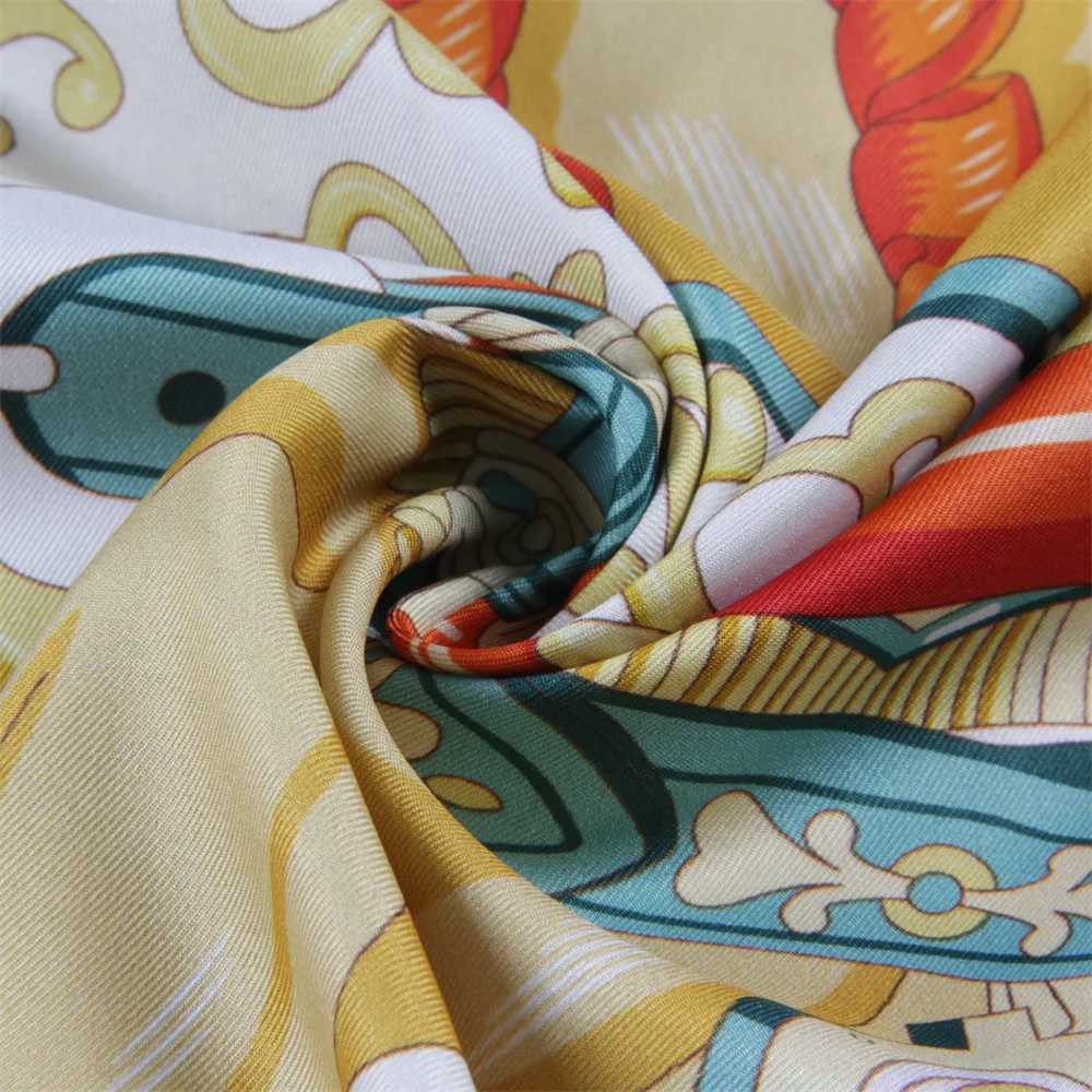 POBING Hand Rold Twill Silk Scarf Wen Two Horse Doub Print Square Scarves Wraps Echarpes Foards Fme Hijab 90CMW251027