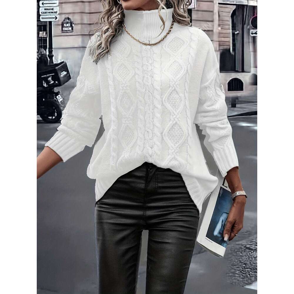 Elegant High-Neck Blouse With Vertical Stripes & Color-Blocking - Soft Stretch Long Sleeve Top, Winter Warmth, Non- Fabric For Fall/Winter Layering Of