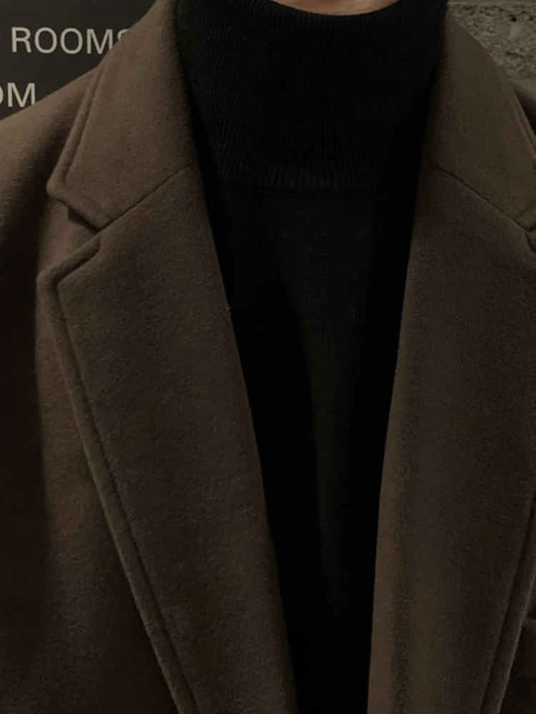 Mauroicardi Autumn Winter Long Casual Brown Black Soft Thick Warm Woolen Coat Men Sashes Plus Size Overcoat 5XL 251020