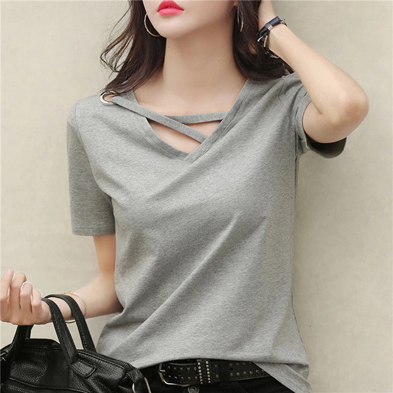 BIGSWEETY Womens Short Sleeve White Tshirt Womens Vneck Loose Korean Black Blouse Casual Ins Tshirt Sweater 251027