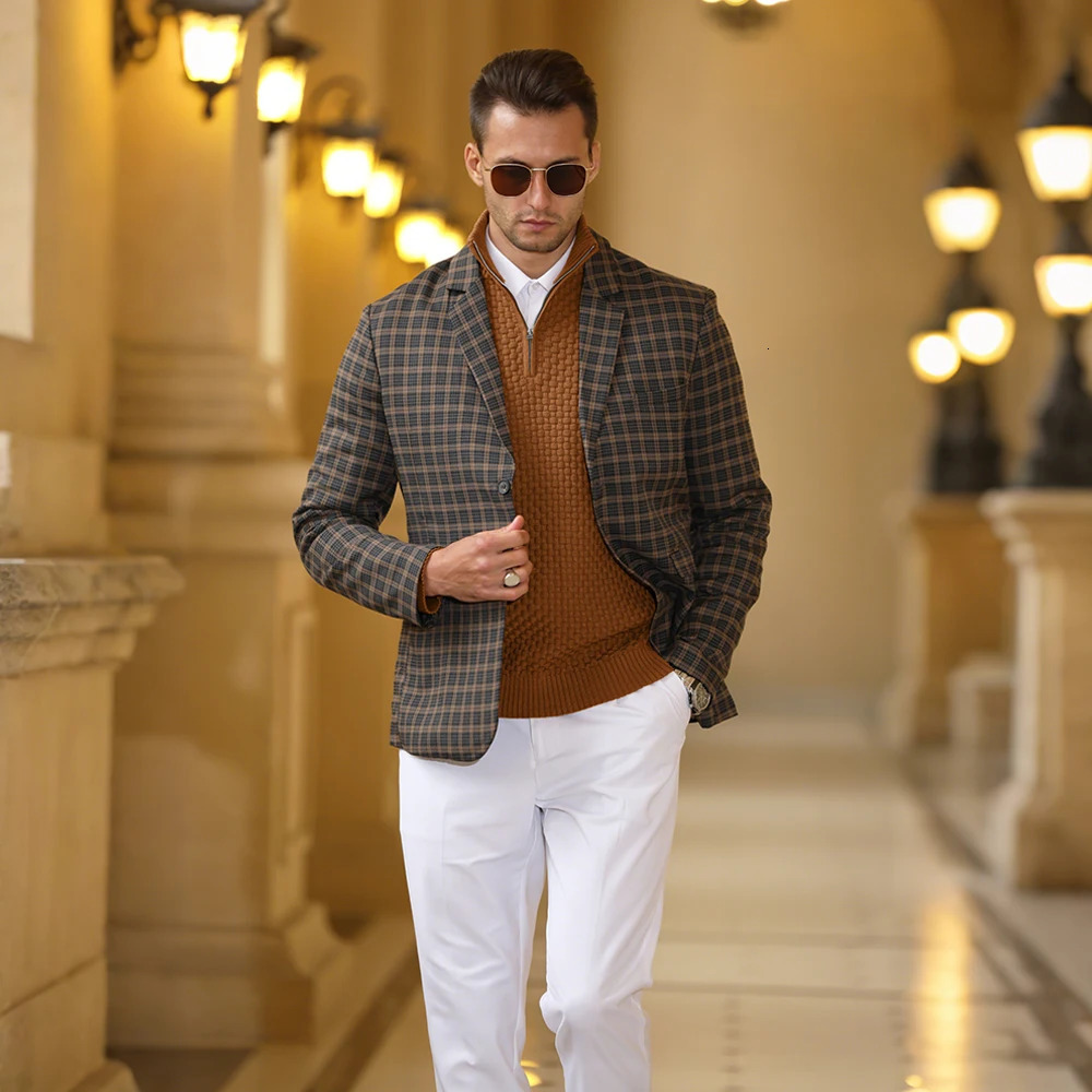 Mens Sweater Spring Outer Wear Quarter Zip Sweaters Polo Pullover Cable Knit Mock Neck Turtleneck Top US Size 251016