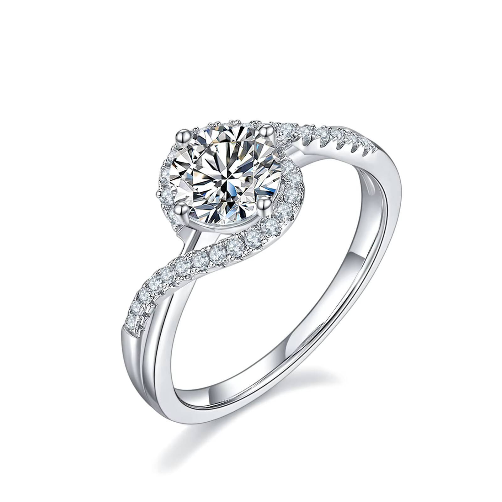 D Color VVS 1ct Moissanite Jewelry White Gold Sidestone Diamond 925 Sterling Silver Moissanite Engagement Rings for Women