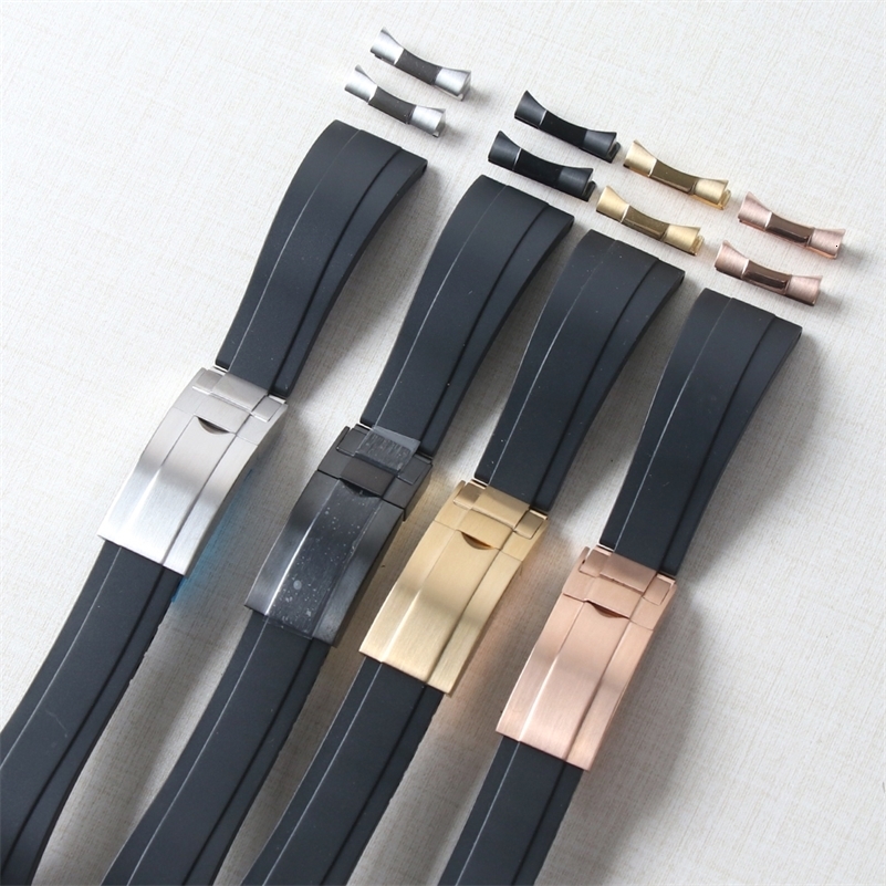 20mm Rubber Watch Band For YachtMaster Daytona Submariner Curved End Strap With Endlink Buckle Black Silicone Bracelet 251027