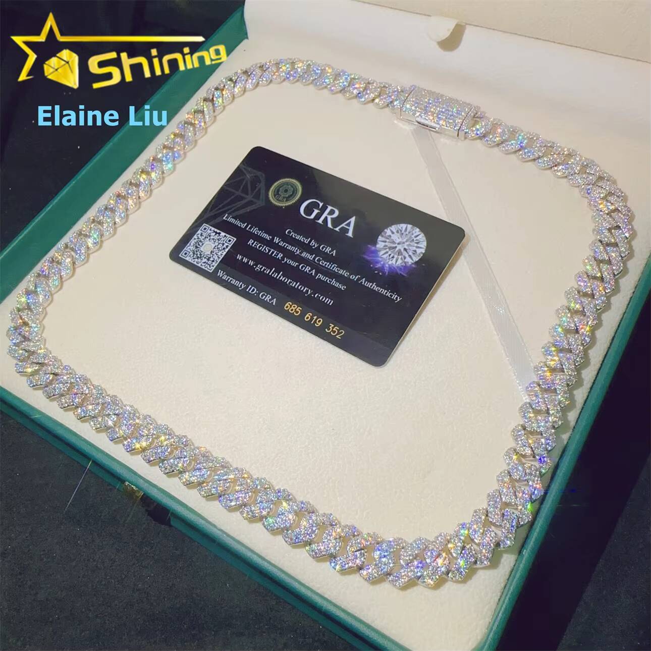 12MM Hip Hop Fine Jewelry Sterling Silver 925 Iced Out Custom VVS Moissanite Diamond Necklace Miami Cuban Link Chain