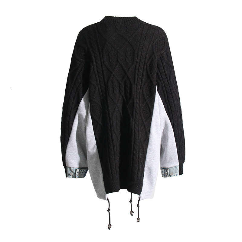 Korean Style Thickened Knitted Sweater with Drawstring Color Block Collar Neck Pullover Fashionable Autumn Winter Sweater