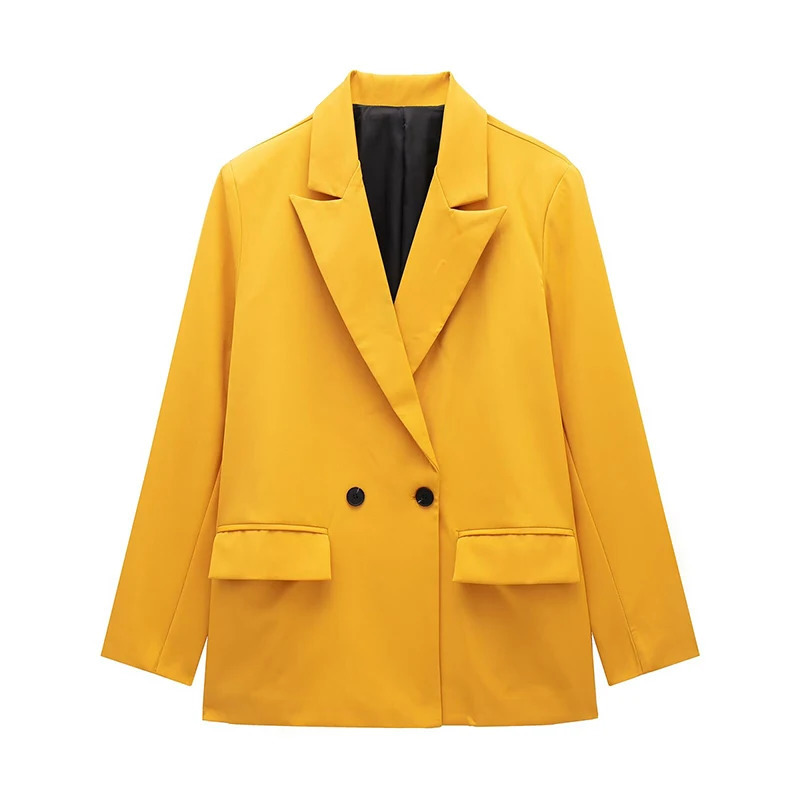 Willshela Women Fashion With Pockets Solid Double Breasted Blazer Vintage Long Sleeves Notched Neck Female Office Lady Outfits 251027