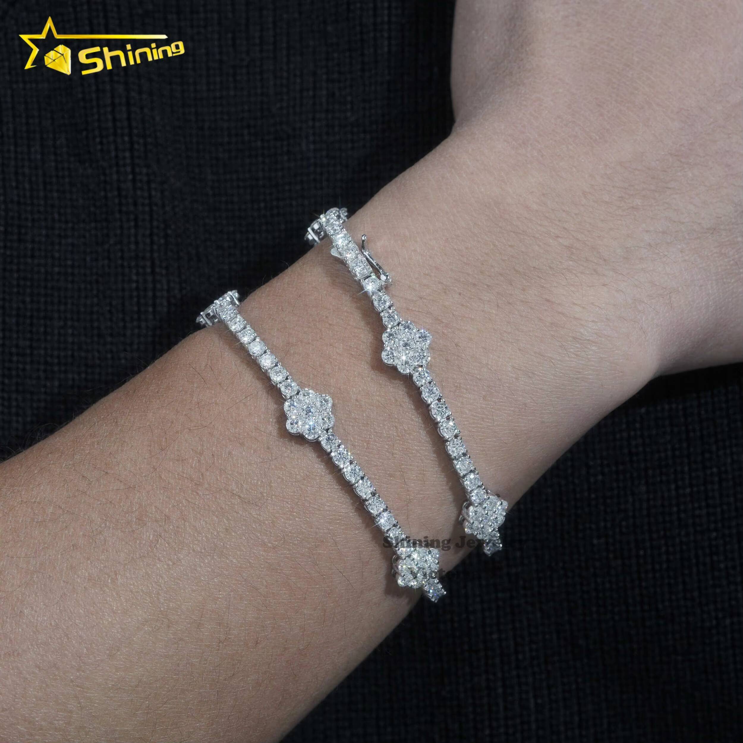 Fine Jewelry Flower Design GRA Certificated 925 Sterling Silver Tennis Bracelet 3mm Vvs Moissanite Tennis Chain Necklace