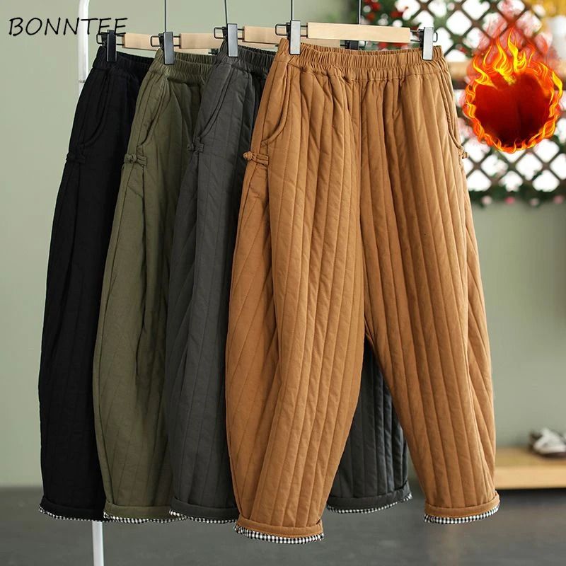 Warm Quilted Pants Women Winter Trouser Loose M4XL Harem Vintage Chinese Pantalone Elastic Waist Streetwear Aesthetic Windproof 251027