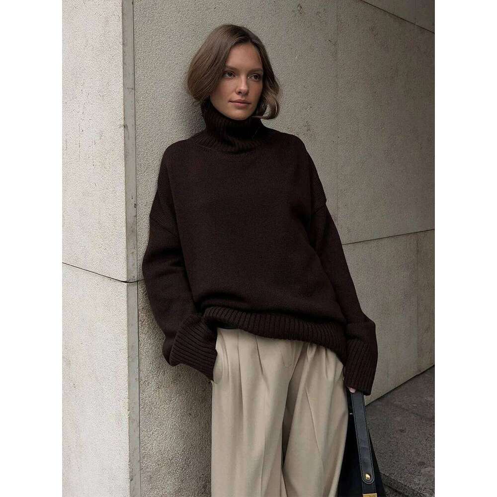 Blubelle Autumn Winter Women's Oversized Turtleneck Sweater Casual Warm Solid Basic Loose Knitted Jumper Pullover Designer Sweater Women Women Sw