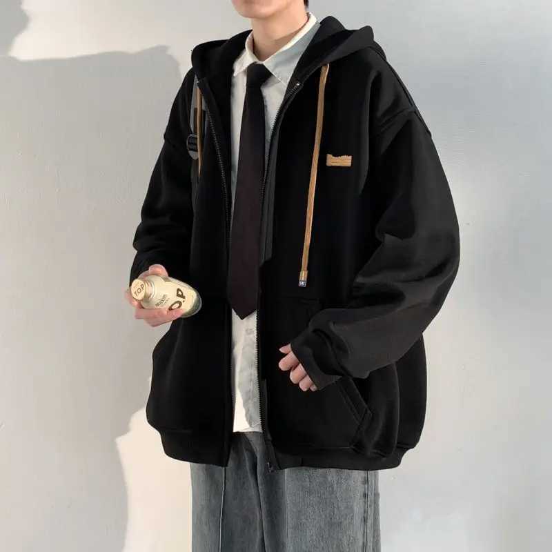 Full Zip Up Man Hoodies New in Luxury Simple Overfit Harajuku Fashion Korean Style Cheap Funny Cotton Black Sweatshirts for Men W251027