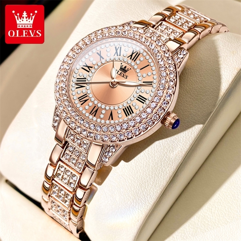 OLEVS Womens Watches Fashion Original Quartz Wrist Watch for Ladies Roman Dial Diamond Waterproof Luminous 251027