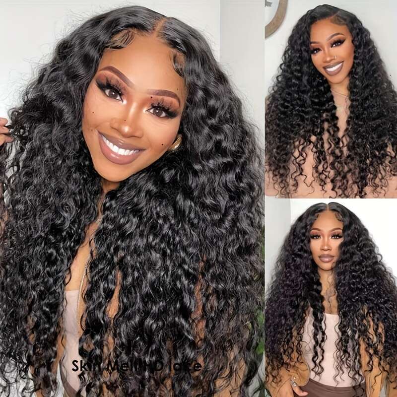 Klaiyi 13X4 Water Wave With Drawstring Pre Everything Human Hair Lace Frontal Put On And Go Glueless Wig