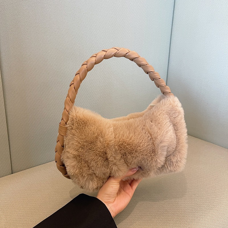 Autumn Winter New Twist Braided Versatile High-end Plush Simple Crossbody Bag Handbag Women's Fashion