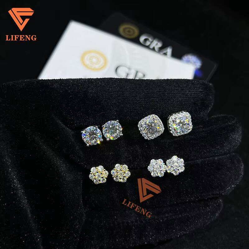 Fine Jewelry Big Luxury Cluster Hip Hop 10k White Gold 2ct 8mm VVS Moissanite Stud Earrings Iced Out Jewelry for Women Gift