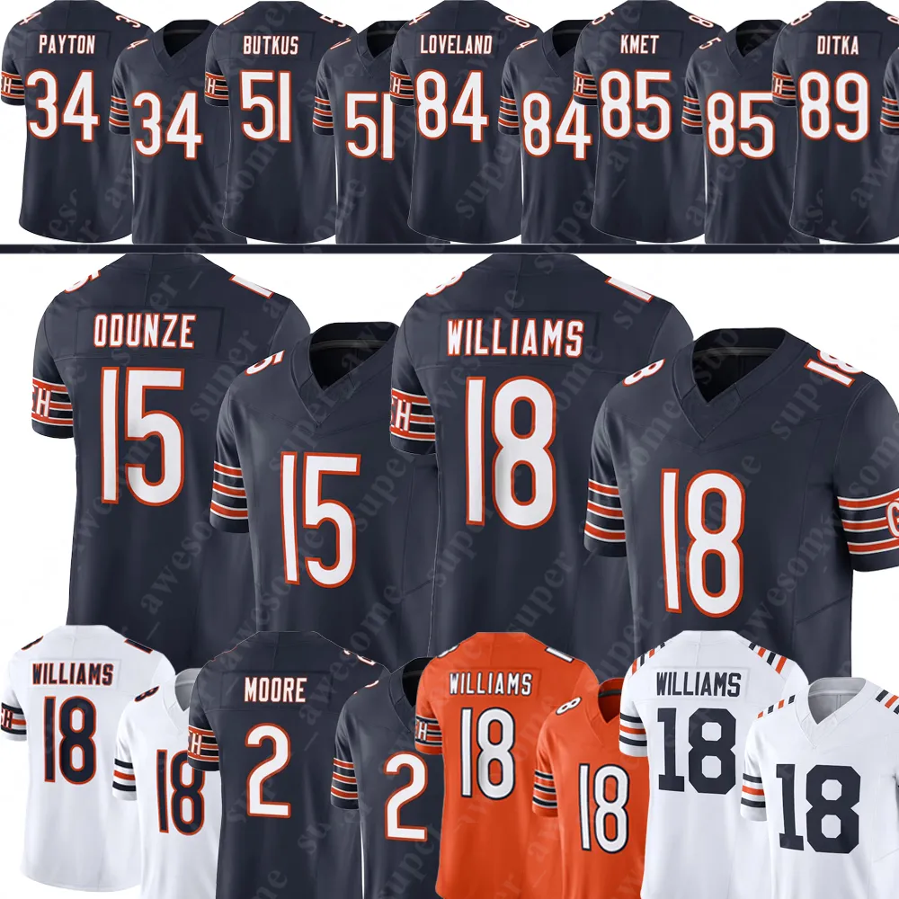 Caleb Williams Luther Burden III Colston Loveland Football Jersey Rome Odunze DJ Moore Cole Kmet Devin Hester Walter Payton Tory Taylor Urlacher Butkus Brisker