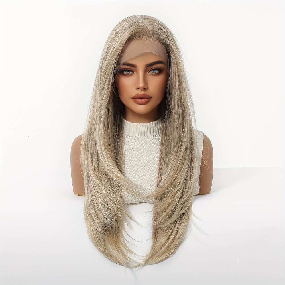 13X6 HD Transparent Front 26Inch Straight Hair Synthetic Glueless Lace Wig With Pre Plucked Natrural Hairline Daily Wear Party-Natural Look & Comfort 
