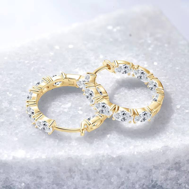 Personalization Fine Jewelry 925 Sterling Silver Oval Cut 3x5mm Moissanite Single Row Inside Out Hoop Earrings for Women