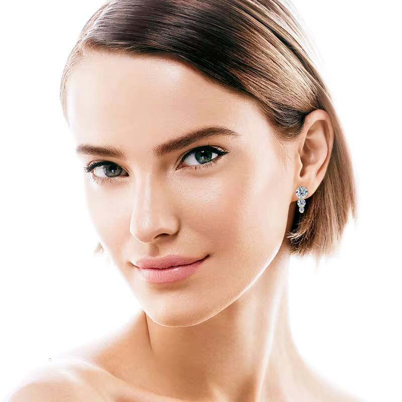 925 Silver UShaped Ear Jackets 8mm 55mm 35mm Three Stone Gradient Design Moissanite Earrings for Layered Dimension